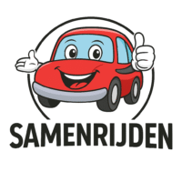 vrolijke auto met samenrijden logo